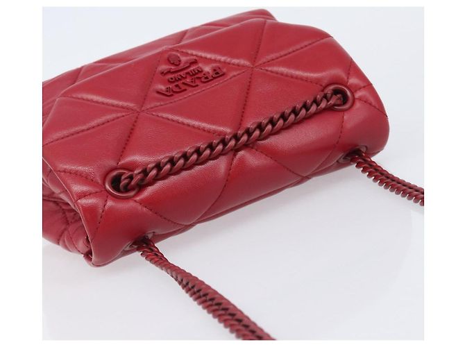 PRADA Chain Shoulder Bag Leather Red Silver Auth 206931V Silvery - view 6