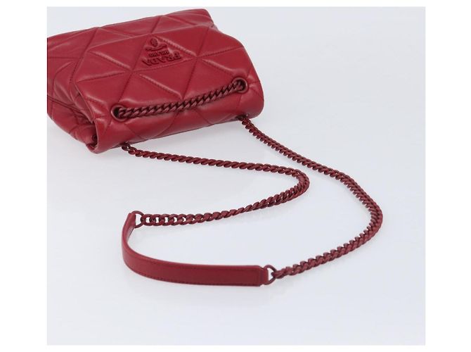 PRADA Chain Shoulder Bag Leather Red Silver Auth 206931V Silvery - view 7
