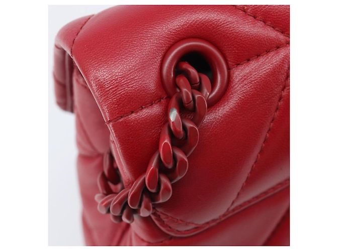 PRADA Chain Shoulder Bag Leather Red Silver Auth 206931V Silvery - view 8