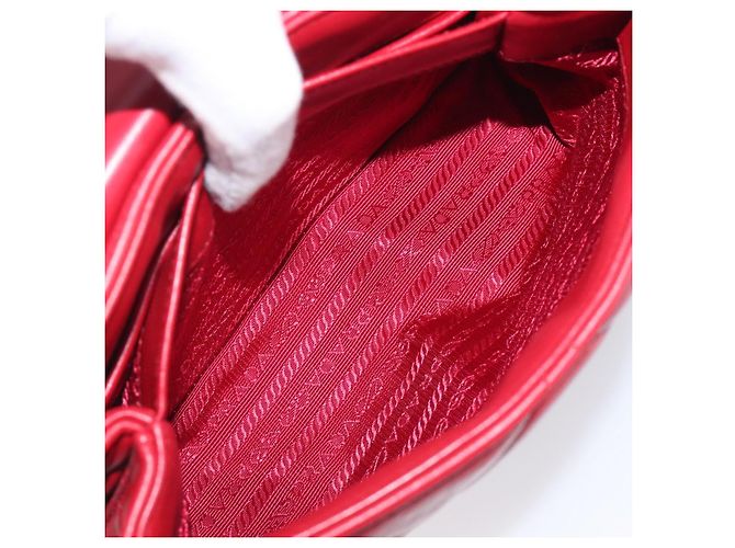 PRADA Chain Shoulder Bag Leather Red Silver Auth 206931V Silvery - view 9