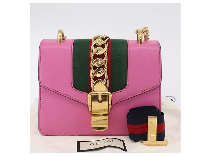 Borsa a catena GUCCI Silvi WebSherry Line in pelle Rosa Oro 431666 Auth 206420V - vista 12