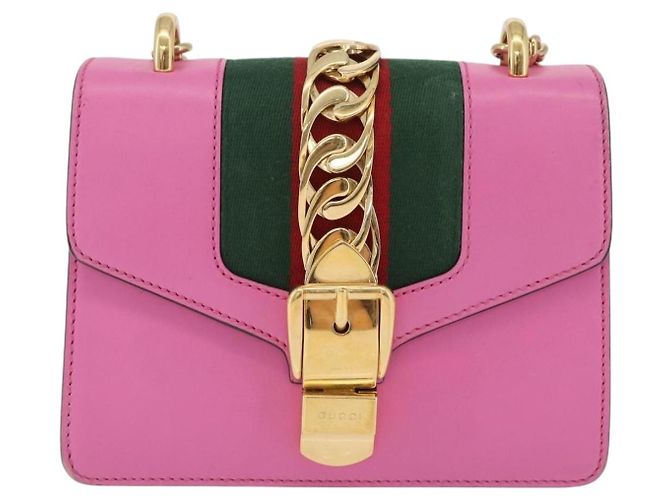 Borsa a catena GUCCI Silvi WebSherry Line in pelle Rosa Oro 431666 Auth 206420V - vista 13