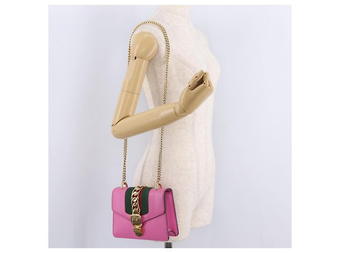Borsa a catena GUCCI Silvi WebSherry Line in pelle Rosa Oro 431666 Auth 206420V - vista 31