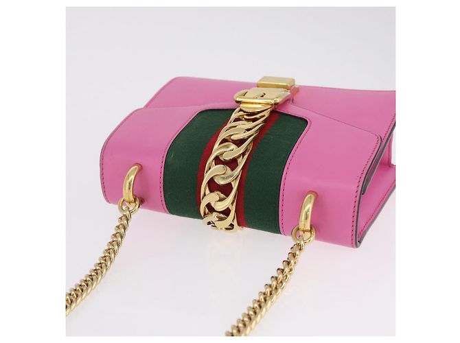 Borsa a catena GUCCI Silvi WebSherry Line in pelle Rosa Oro 431666 Auth 206420V - vista 6