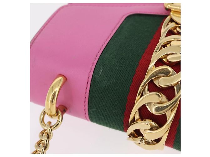 Borsa a catena GUCCI Silvi WebSherry Line in pelle Rosa Oro 431666 Auth 206420V - vista 7