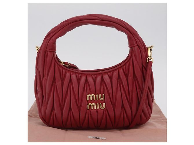 Miu Miu Matelasse Wonder Square Small Bag Leather 2way Red Gold Auth 204494M Rosso D'oro - vista 12