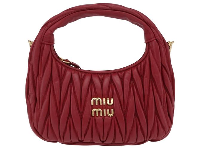 Miu Miu Matelasse Wonder Square Small Bag Leather 2way Red Gold Auth 204494M Rosso D'oro - vista 13