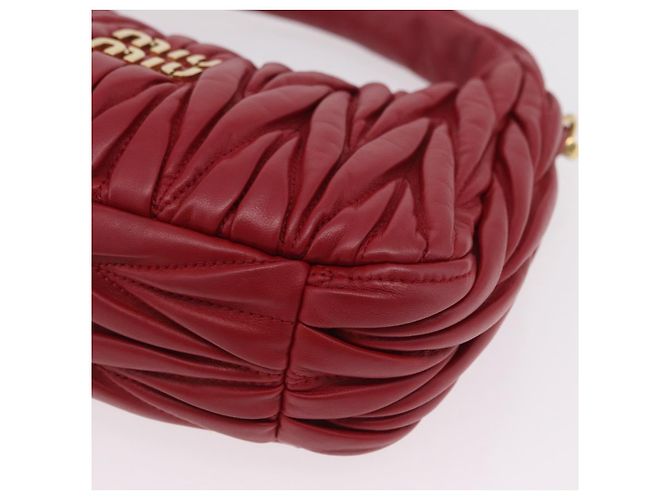 Miu Miu Matelasse Wonder Square Small Bag Leather 2way Red Gold Auth 204494M Rosso D'oro - vista 16