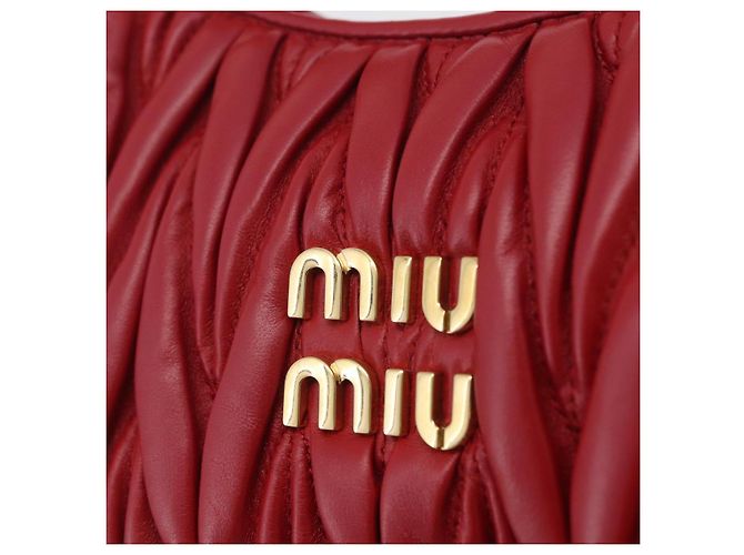Miu Miu Matelasse Wonder Square Small Bag Leather 2way Red Gold Auth 204494M Rosso D'oro - vista 19