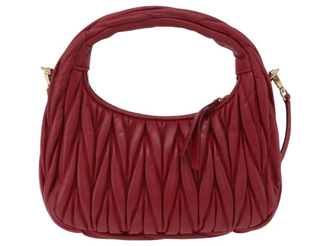 Miu Miu Matelasse Wonder Square Small Bag Leather 2way Red Gold Auth 204494M Rosso D'oro - vista 2