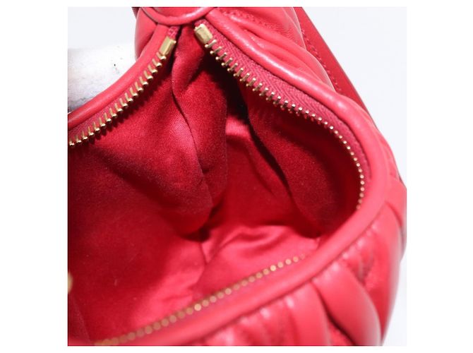 Miu Miu Matelasse Wonder Square Small Bag Leather 2way Red Gold Auth 204494M Rosso D'oro - vista 22