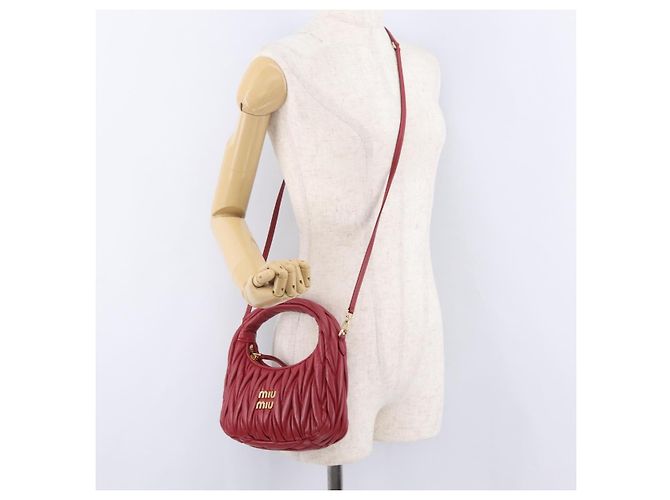 Miu Miu Matelasse Wonder Square Small Bag Leather 2way Red Gold Auth 204494M Rosso D'oro - vista 23