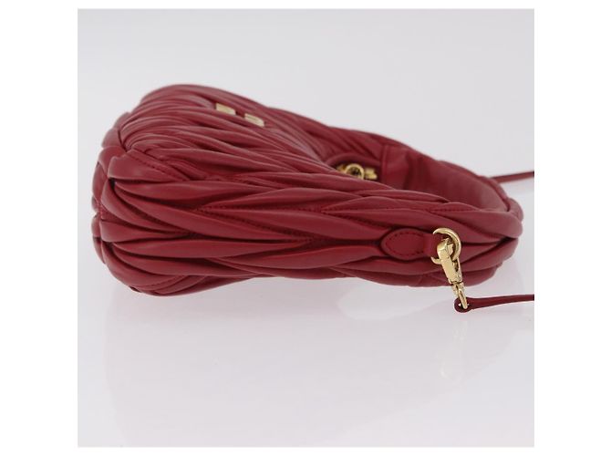 Miu Miu Matelasse Wonder Square Small Bag Leather 2way Red Gold Auth 204494M Rosso D'oro - vista 3