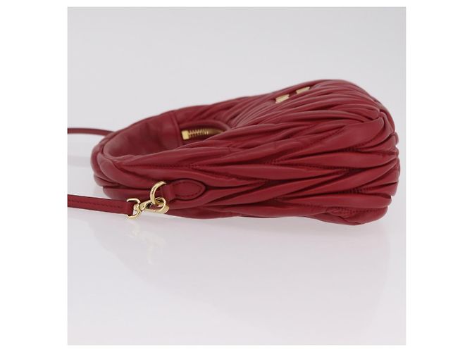 Miu Miu Matelasse Wonder Square Small Bag Leather 2way Red Gold Auth 204494M Rosso D'oro - vista 4
