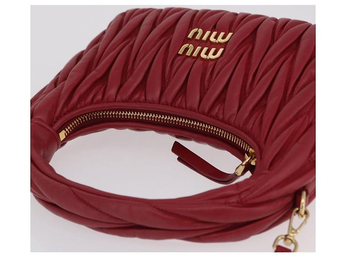 Miu Miu Matelasse Wonder Square Small Bag Leather 2way Red Gold Auth 204494M Rosso D'oro - vista 6