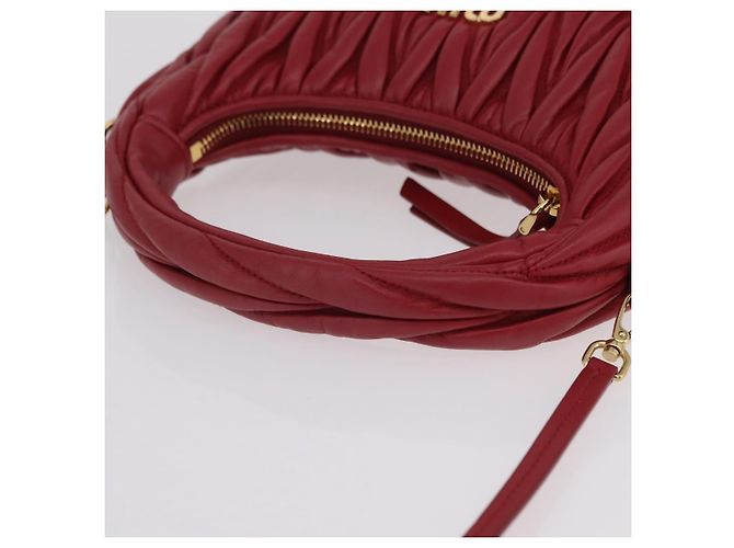 Miu Miu Matelasse Wonder Square Small Bag Leather 2way Red Gold Auth 204494M Rosso D'oro - vista 7