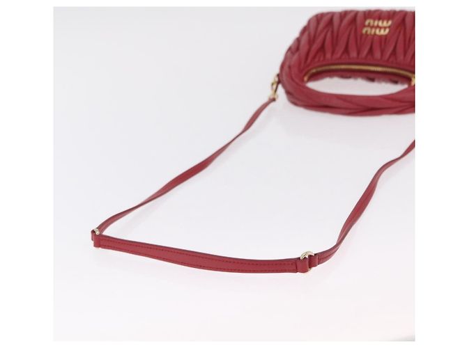 Miu Miu Matelasse Wonder Square Small Bag Leather 2way Red Gold Auth 204494M Rosso D'oro - vista 9