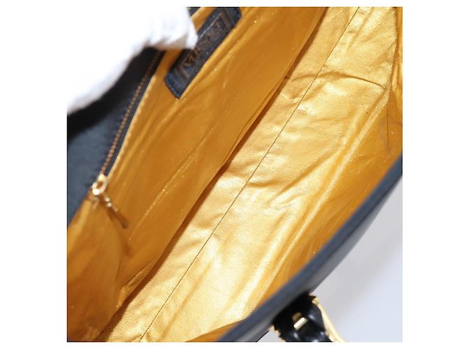 VERSACE Schultertasche Nylon Leder Black Gold Auth 205264 Schwarz Golden - Ansicht 12