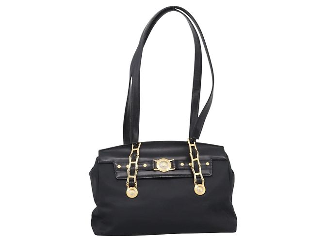 VERSACE Schultertasche Nylon Leder Black Gold Auth 205264 Schwarz Golden - Ansicht 13
