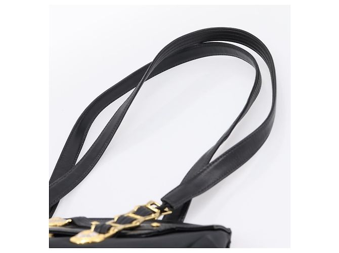 VERSACE Schultertasche Nylon Leder Black Gold Auth 205264 Schwarz Golden - Ansicht 14