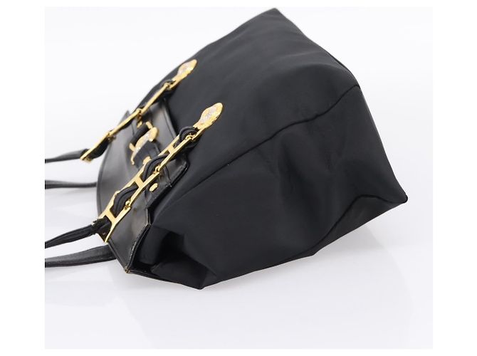 VERSACE Schultertasche Nylon Leder Black Gold Auth 205264 Schwarz Golden - Ansicht 3