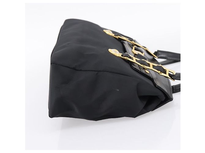 VERSACE Schultertasche Nylon Leder Black Gold Auth 205264 Schwarz Golden - Ansicht 4