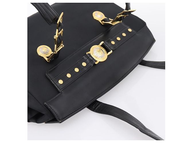 VERSACE Schultertasche Nylon Leder Black Gold Auth 205264 Schwarz Golden - Ansicht 6