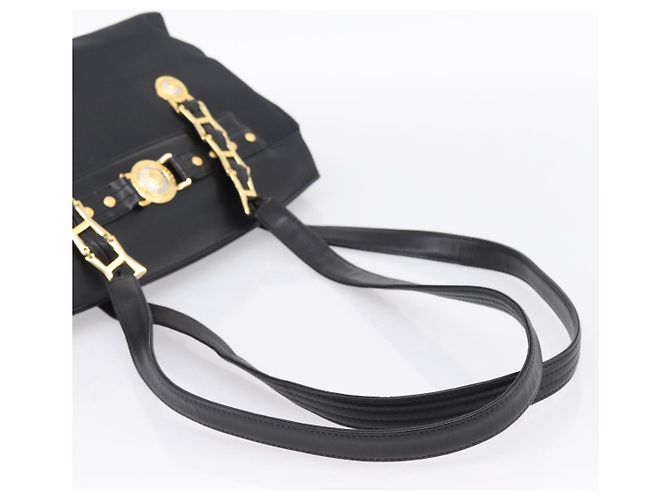 VERSACE Schultertasche Nylon Leder Black Gold Auth 205264 Schwarz Golden - Ansicht 7