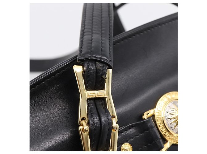 VERSACE Schultertasche Nylon Leder Black Gold Auth 205264 Schwarz Golden - Ansicht 8