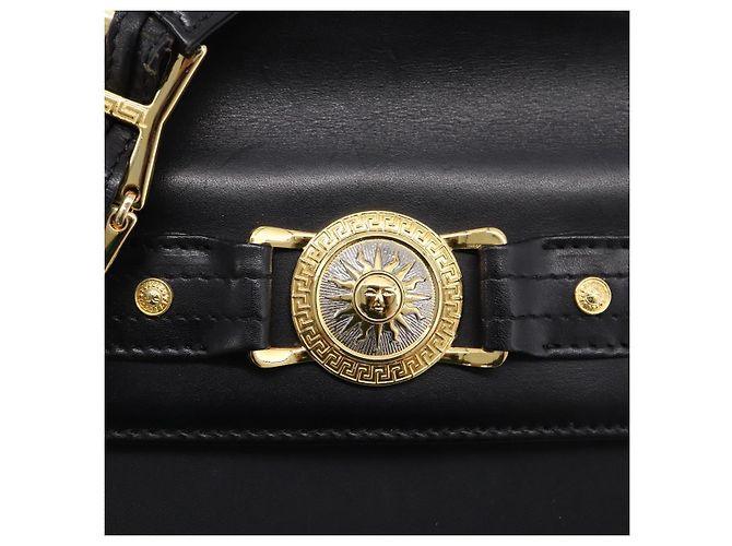 VERSACE Schultertasche Nylon Leder Black Gold Auth 205264 Schwarz Golden - Ansicht 9
