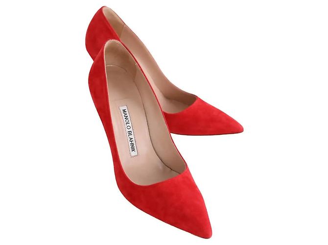 Décolleté Manolo Blahnik in camoscio rosso - vista 3