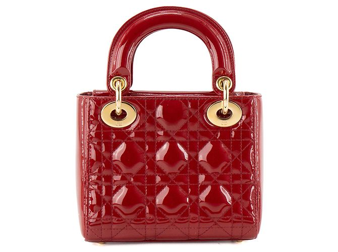 DIOR - Borsa a tracolla Lady Dior Mini in pelle cannage verniciata bordeaux Bordò - vista 3