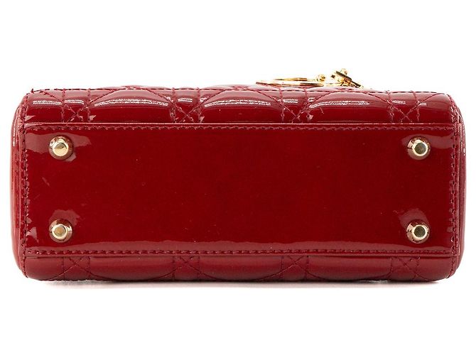 DIOR - Borsa a tracolla Lady Dior Mini in pelle cannage verniciata bordeaux Bordò - vista 4