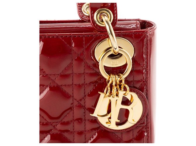 DIOR - Borsa a tracolla Lady Dior Mini in pelle cannage verniciata bordeaux Bordò - vista 5