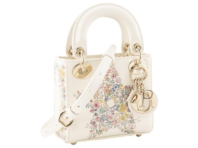 DIOR - Borsa a tracolla Lady Dior Micro Lucky Star in pelle liscia bianca edizione limitata Bianco - vista 2