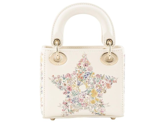 DIOR - Borsa a tracolla Lady Dior Micro Lucky Star in pelle liscia bianca edizione limitata Bianco - vista 3