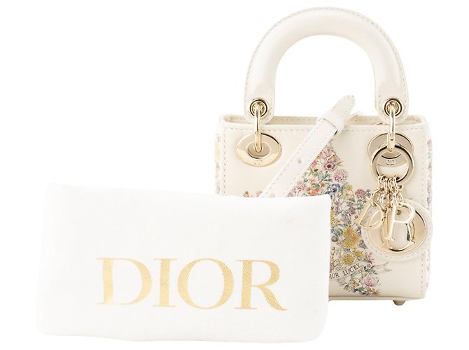 DIOR - Borsa a tracolla Lady Dior Micro Lucky Star in pelle liscia bianca edizione limitata Bianco - vista 7