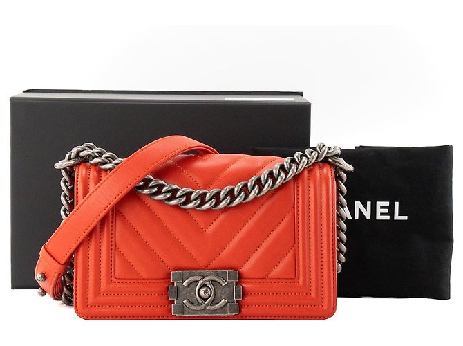 CHANEL - Borsa a tracolla mini Chanel Boy in pelle liscia arancione - vista 11