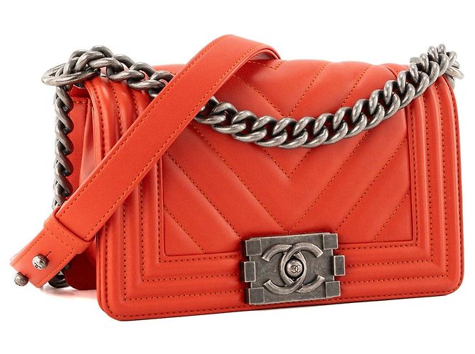 CHANEL - Borsa a tracolla mini Chanel Boy in pelle liscia arancione - vista 2