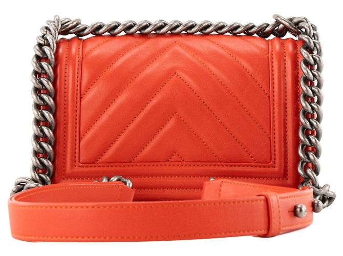 CHANEL - Borsa a tracolla mini Chanel Boy in pelle liscia arancione - vista 4