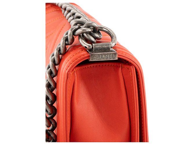 CHANEL - Borsa a tracolla mini Chanel Boy in pelle liscia arancione - vista 5