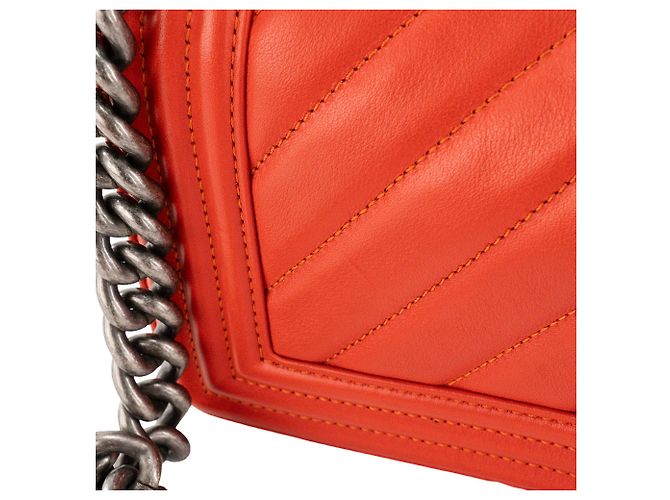 CHANEL - Borsa a tracolla mini Chanel Boy in pelle liscia arancione - vista 6