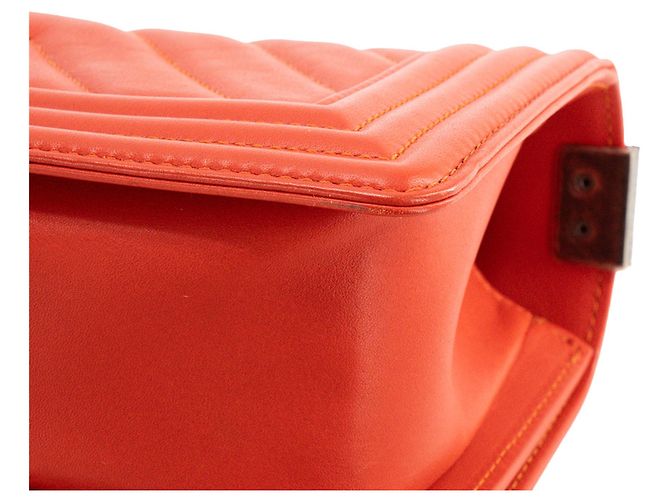 CHANEL - Borsa a tracolla mini Chanel Boy in pelle liscia arancione - vista 7