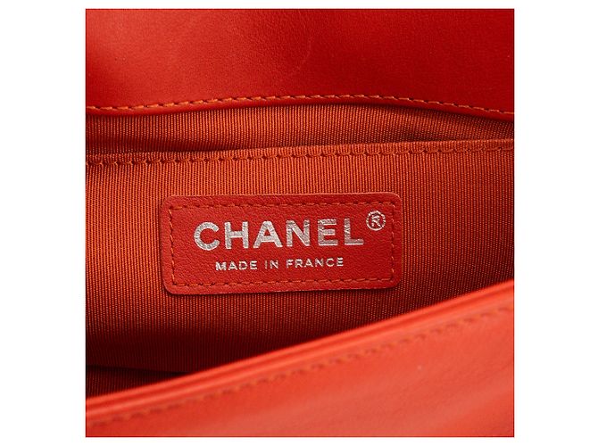 CHANEL - Borsa a tracolla mini Chanel Boy in pelle liscia arancione - vista 8