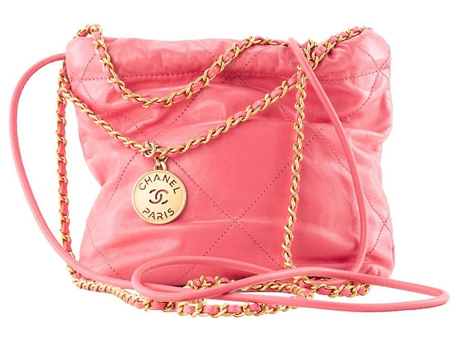 CHANEL - Borsa a tracolla Chanel 22 mini in pelle liscia rosa - vista 3