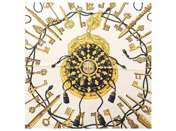 Hermès Carré 90 "LES CLES" Pañuelo de seda en Negro - vista 11