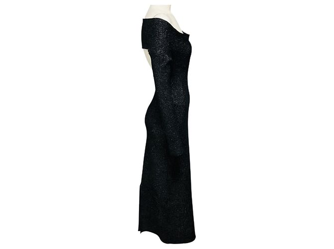 Khaite Onyx Marisole Off-Shoulder Figuriertes Strick-Midikleid Schwarz - Ansicht 2