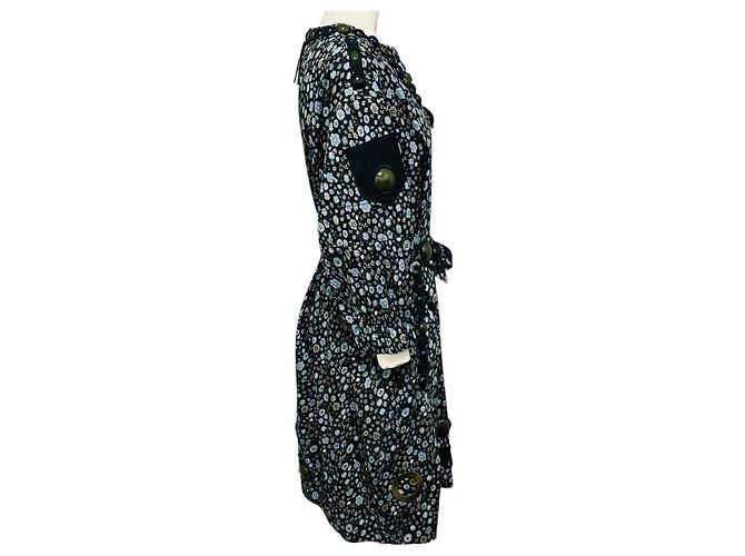 Abito in cotone floreale Marc Jacobs blu navy con applicazioni di pietre multicolore e cintura - vista 2