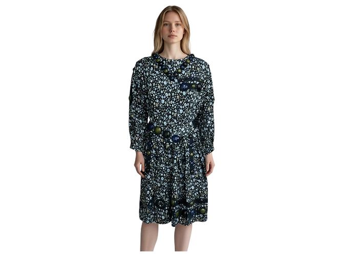 Abito in cotone floreale Marc Jacobs blu navy con applicazioni di pietre multicolore e cintura - vista 4