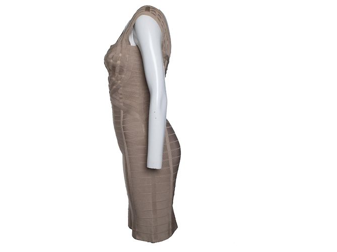 Herve Leger, vestido bodycon bege - vista 2